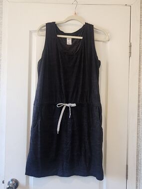 Members Mark Casual Black Camo Midi Dress with Drawstring Waist L Euc